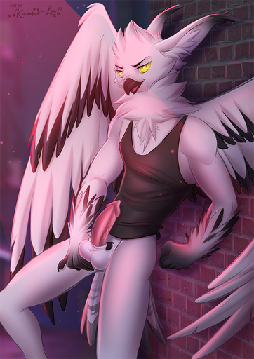 anthro avian balls bird bottomless clothed clothing digital_media_(artwork) erection genitals kammi-lu looking_at_viewer male shaded shirt solo standing tank_top topwear vein // 707x1000 // 474KB