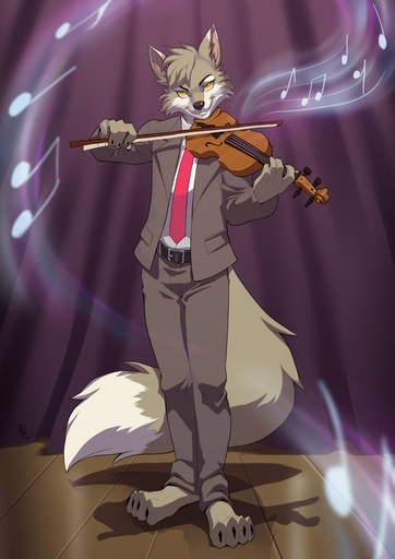 5_fingers absurd_res alanscampos anthro black_nose canid canine canis clothed clothing fingers fur grey_body grey_fur grey_hair hair hi_res looking_at_viewer male mammal smile solo standing wolf yellow_eyes // 2480x3508 // 2.1MB