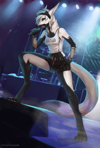 2016 4_toes 5_fingers anthro belt breasts clothed clothing detailed_background digitigrade dragon feet female fingers fur furred_dragon hair hi_res holding_microphone holding_object long_ears long_fangs long_neck microphone midriff navel non-mammal_breasts open_mouth photo_background raytee_lee show singing solo teeth toes tongue totesfleisch8 white_body white_fur white_hair wide_hips // 1280x1900 // 889.2KB