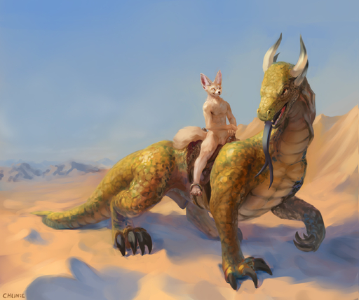2017 abs animal_genitalia anthro athletic balls barefoot big_ears blue_tongue canid canine casual_nudity chunie claws day desert detailed_background digital_media_(artwork) dragon duo feet fennec feral flaccid foreskin forked_tongue fox fully_sheathed fur genitals green_body green_scales hi_res horn humanoid_genitalia humanoid_penis male mammal nipples nude open_mouth outside pecs penis riding scales scalie sheath sky tan_balls tan_body tan_fur teeth toe_claws tongue tongue_out vulpes // 2388x2000 // 1.1MB