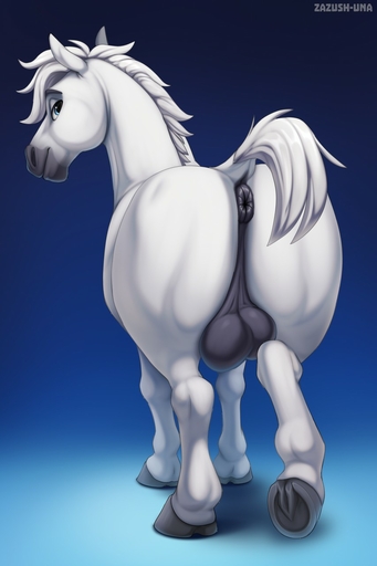 2019 anatomically_correct anus backsack balls big_balls black_anus black_balls black_perineum blue_eyes butt butt_focus digital_media_(artwork) dock equid equine equine_anus feet feral fur genitals gradient_background hi_res hooves horse looking_at_viewer looking_back male mammal perineum puffy_anus raised_tail rear_view shaded simple_background soles solo thick_thighs underhoof white_body white_fur zazush-una // 853x1280 // 104.3KB