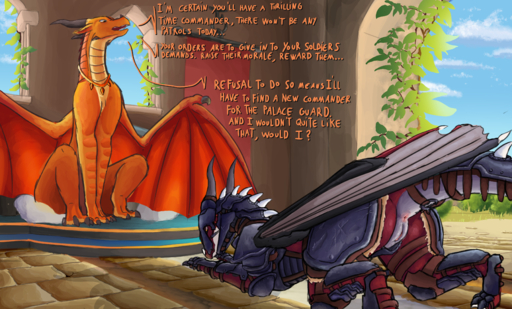 absurd_res armor ass dragon dragonsponies female feral fey_(zavan) genitals hi_res jewelry presenting presenting_hindquarters pussy royalty scarlet_(wof) skywing_(wof) solo text wings_of_fire // 3709x2239 // 6.5MB