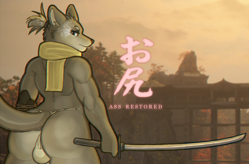 2019 anthro asian_clothing backsack balls big_butt biped bulge butt canid canine canis clothing east_asian_clothing english_text fromsoftware fundoshi fur genitals grey_body grey_fur hair humor japanese_clothing looking_at_viewer looking_back male mammal melee_weapon pkaocko ponytail prosthetic rear_view scarf sekiro:_shadows_die_twice solo sword text thick_thighs underwear video_games weapon white_balls wolf wolf_(sekiro) // 1565x1030 // 1.2MB