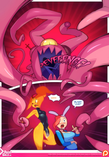 clothed clothing doxy duo elemental_creature english_text female fionna_the_human fire fire_creature flame_princess gynomorph hair hi_res human humanoid intersex mammal monster not_furry princess red_hair royalty tentacles text // 1250x1799 // 2.8MB