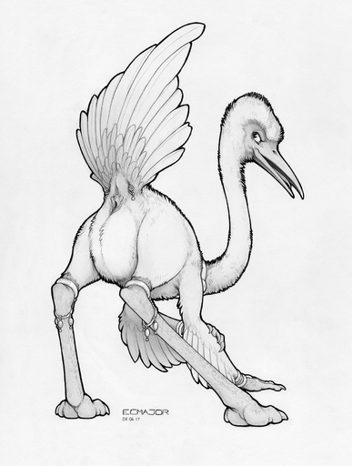 2017 alien all_fours ambiguous_gender animal_genitalia avian beak bird_feet bracelet butt cloaca ecmajor genitals greyscale gubru_(uplift_universe) hi_res jewelry looking_back monochrome piercing presenting presenting_hindquarters raised_tail rear_view simple_background solo talons uplift_universe white_background wings // 1407x1860 // 2.1MB