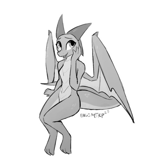 2020 anthro blush breasts dragon enginetrap female hi_res horn membrane_(anatomy) membranous_wings monochrome nude open_mouth open_smile scalie simple_background sitting small_breasts smile solo syl_(enginetrap) western_dragon white_background wings // 1516x1623 // 404.2KB