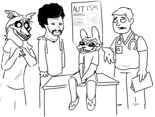 anon anonymous anthro autism bone canid canine clipboard clothed clothing crocs doctor female fur group hair human humanoid humor keadonger loss malc0m male malo mammal medical_instrument meme monochrome monster scientific_instrument scp-1471 scp-1471-a scp_foundation skull solo stethoscope text wojak // 1357x1024 // 791.9KB