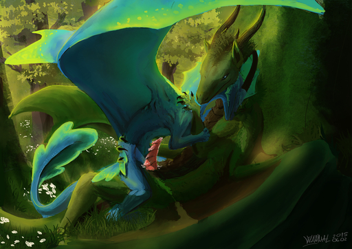 after_sex cuddling cum cum_in_pussy cum_inside cum_on_penis dragon female feral forest holding leaves male moss penis poorly_named_water_dragoness renix_(character) sex size_difference tree velannal // 1200x848 // 1.2MB