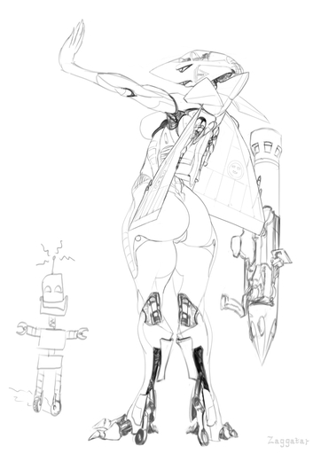2015 aircraft airplane alternate_species breasts claws female genitals hi_res humanoid humanoidized living_aircraft living_machine living_vehicle machine monochrome pussy ranged_weapon robot rocket_launcher sharp_teeth solo teeth toe_claws vehicle weapon wide_hips zaggatar // 848x1200 // 189.0KB