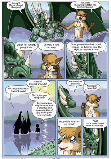 5_fingers 7:10 anthro biceps biped blue_eyes brown_nose canid canine cheek_tuft chest_tuft claws close-up comic day dialogue digital_media_(artwork) dragon duo english_text eyes_closed facial_tuft farin finger_claws fingers fox fur geminisaint hand_on_shoulder head_tuft hi_res horn male malemale mammal membrane_(anatomy) membranous_wings muscular muscular_anthro muscular_male navel nipples nude open_mouth outside partially_submerged pawpads pecs raised_finger raised_hand rubbing_eye scalie sekk'ral standing sun tan_body tan_fur text tongue tuft water wet wings // 896x1280 // 530.7KB