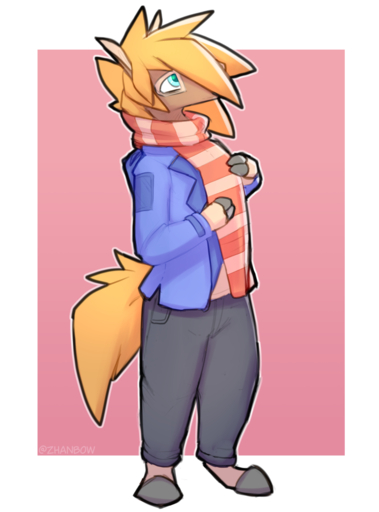 2022 anthro artist_name blue_eyes bottomwear clothed clothing digital_media_(artwork) equid equine fully_clothed hi_res horse male mammal pants pink_background scarf simple_background solo zander_(zhanbow) zhanbow // 1185x1600 // 857.5KB