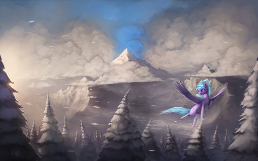16:10 2016 blue_hair cloud cloud_chaser_(mlp) cutie_mark detailed_background digital_media_(artwork) digital_painting_(artwork) equid equine feathered_wings feathers female feral flying forest friendship_is_magic fur hair hasbro hi_res horse landscape mammal mountain my_little_pony nature outside pegasus photonoko plant purple_body purple_fur sky snow snowscape solo tree widescreen wings winter // 1920x1200 // 859.7KB