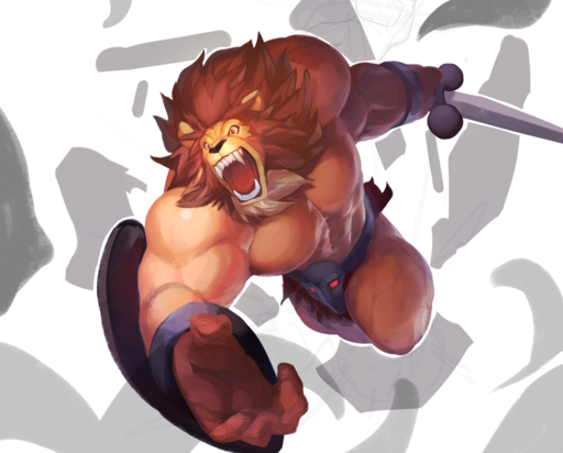 2014 5_fingers anthro black_nose clothed clothing fangs felid fingers lion male mammal melee_weapon muscular muscular_anthro muscular_male null-ghost open_mouth pantherine solo sword topless weapon // 1145x922 // 934.6KB