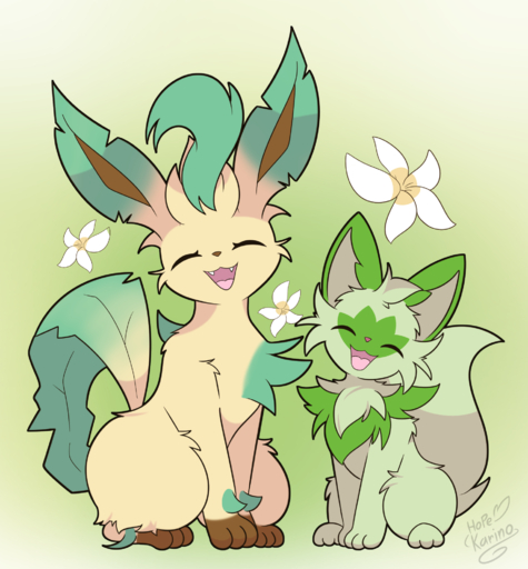 duo eeveelution feral flower hi_res leafeon plant pokemon_(species) sprigatito thelasthope video_games // 1826x1970 // 1.3MB
