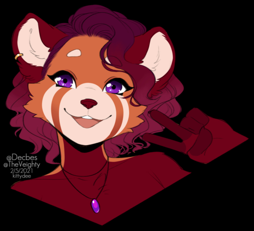 2021 5_fingers ailurid alpha_channel anthro breasts digital_media_(artwork) ear_piercing ear_ring female fingers hair headshot_portrait kittydee mammal piercing portrait purple_eyes red_panda simple_background smile solo transparent_background // 1000x909 // 334KB