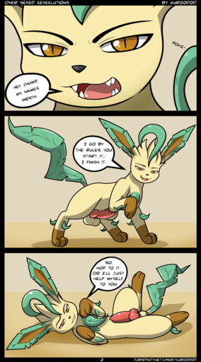 2014 absurd_res animal_genitalia animal_penis balls canine_penis comic dialogue dirty_talk eeveelution english_text erection fan_character fangs feral generation_4_pokemon genitals grin hi_res knot kuroodod leaf leafeon looking_at_viewer lying male on_back penis pokemon_(species) porn_dialogue pupils raised_leg slit_pupils smile solo speech_bubble standing text video_games wrath_(kuroodod) yellow_balls // 2500x4500 // 1.7MB