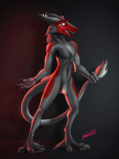 3:4 4_fingers absurd_res blake blakefox fingers hi_res male muscular open_mouth piercing sergal shadow simple_background standing teeth tongue // 3000x4000 // 1.8MB