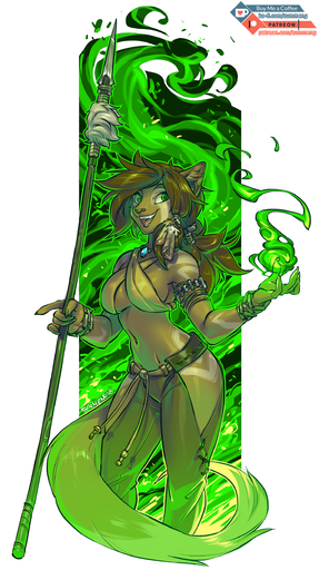 2018 5_fingers absurd_res anthro breasts brown_hair digital_media_(artwork) domestic_cat felid feline felis female fingers green_eyes hair hi_res holding_object holding_weapon mammal melee_weapon miralle navel open_mouth polearm smile solo spear teeth tongue weapon zummeng // 1403x2500 // 1.8MB