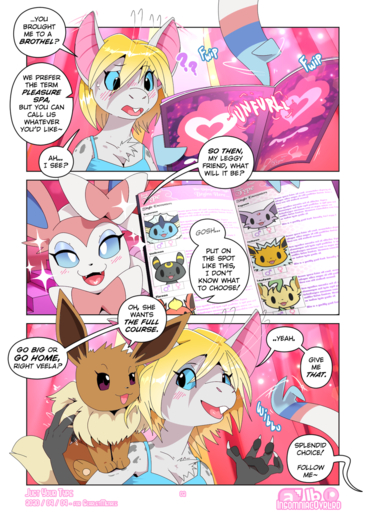 anthro brothel clothing comic conditional_dnp eevee eeveelution english_text espeon female feral flareon group hi_res insomniacovrlrd jolteon leafeon mammal nintendo out-of-placers pokemon pokemon_(species) prostitution sound_effects sylveon text umbreon vaporeon veela video_games webcomic webcomic_character yinglet // 915x1280 // 1.2MB