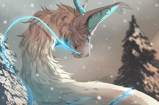 2019 3:2 blue_eyes day detailed_background digital_media_(artwork) dragon fur furred_dragon hi_res horn outside sharkscry sky tan_body tan_fur // 3000x2000 // 3.5MB