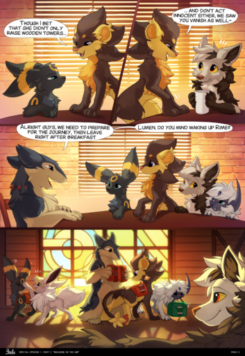 2021 absol backlighting black_body black_claws black_fur breanna_(9tales) cabin canid canine claws comic detailed_background dialogue digital_media_(artwork) eevee eeveelution english_text facial_tuft fangs female feral fur furniture genitals hi_res hioshiru inside kalani_(9tales) kejifox light lighting lumen_(9tales) luxray male mammal mightyena morning pokemon_(species) pussy rime_(9tales) roy_(9tales) sammy_(9tales) shaded speech_bubble table text typhlosion umbreon video_games window // 1280x1857 // 2.5MB