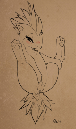 anus blush chest_tuft eyelashes female feral fluff-kevlar genitals hand_on_leg looking_at_viewer nintendo pawpads paws pokemon pokemon_(species) presenting pussy quilava simple_background sketch solo tongue tongue_out tuft video_games // 709x1194 // 1.1MB