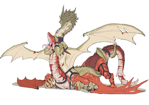 asphyxiation black_claws blood blue_eyes bodily_fluids choke_hold claws dragon female fight green_scales hi_res kneeling pink_tongue red_eyes red_scales saliva scales scalie scar snuff tail_wraps teeth the_guron tongue tongue_out violence western_dragon wings wounded wraps // 1910x1351 // 1018.3KB