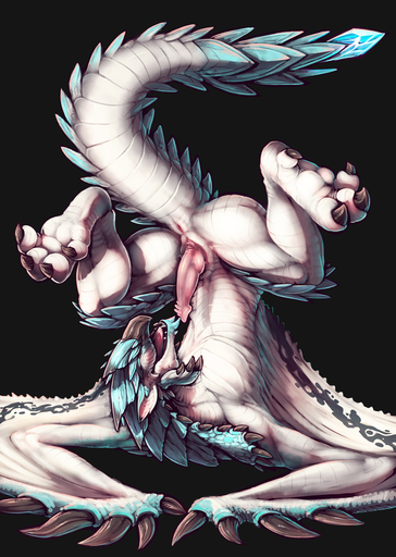 2015 animal_genitalia animal_penis anus ass_up claws digital_media_(artwork) dragon erection eyes_closed feet feral flying_wyvern foot_focus genital_slit genitals grey_background hi_res larynkir lying male membrane_(anatomy) membranous_wings nude on_back open_mouth penile_spines penis rath_wyvern rathalos scalie simple_background slit solo spread_legs spreading thesecretcave tongue video_games wings wyvern // 909x1280 // 703.0KB