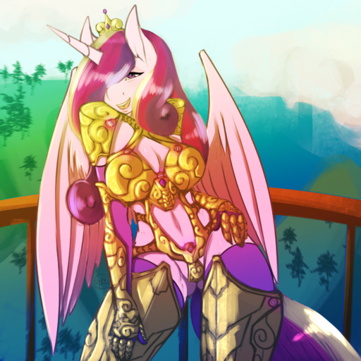 1:1 2014 anthro anthrofied armor avante92 clothed clothing crown equid equine feathered_wings feathers female hi_res horn horse legwear mammal navel pink_body pink_feathers princess_cadance_(mlp) seductive skimpy solo standing stockings tiara unconvincing_armor winged_unicorn wings // 1800x1800 // 3.4MB