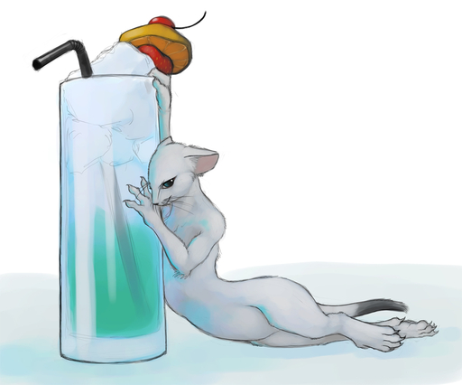 anthro beverage breasts cherry container cup dipstick_tail featureless_crotch female food fruit fur ipoke mammal markings multicolored_tail mustela mustelid musteline nude plant simple_background solo stoat straw tail_markings true_musteline whiskers white_background white_body white_fur // 1000x833 // 239.0KB