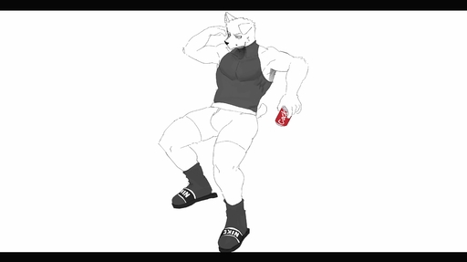 absurd_res anthro beverage beverage_can bottomwear bulge canid canine canis clothing coke footwear goon_(goonie_san) goonie-san hi_res letterbox male mammal sandals shirt shorts sitting socks soda solo tank_top topwear wolf // 4096x2298 // 168.5KB
