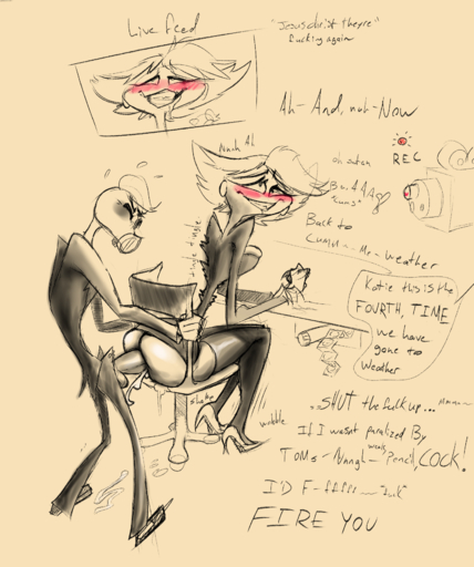 ahegao ambiguous_penetration artblush big_butt big_penis blush bottomless bullying business_suit butt clothed clothing demon dialogue duo english_text female female_penetrated footwear gas_mask genitals hazbin_hotel hi_res high_heels humanoid katie_killjoy_(hazbin_hotel) looking_pleasured male malefemale male_penetrating male_penetrating_female mask not_furry penetration penis public sex sharp_teeth shoes suit teeth text tom_trench_(hazbin_hotel) wide_hips // 1413x1692 // 1.0MB