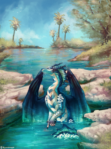 2019 absurd_res biohazardia claws day detailed_background digital_media_(artwork) dragon feral hi_res horn male membrane_(anatomy) membranous_wings outside partially_submerged scales scalie sky solo spines western_dragon wings // 2328x3108 // 12.4MB