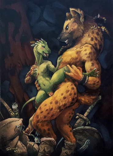 anthro breasts digitigrade dungeons_and_dragons duo female gnoll hyena interspecies kobold leg_grab lizard male nude penetration penis pussy reptile scale_(artist) scalie sex size_difference standing straight vaginal_penetration // 740x1024 // 275.3KB