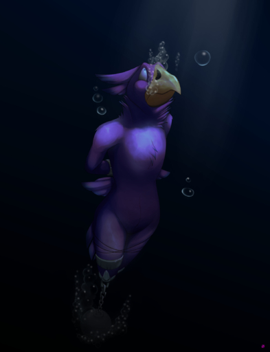 2017 amputee anthro asphyxiation avian bdsm black_background bound bubble chocobo dark_theme digital_media_(artwork) digital_painting_(artwork) disability drowning hi_res high-angle_view missing_leg schizy shaded simple_background sinking snuff solo underwater video_games water // 1831x2386 // 915.2KB