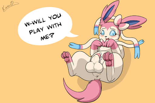 2014 3:2 3_toes accessory alternate_version_at_source anus balls barefoot big_balls blush bodily_fluids bow_ribbon butt canid canine cum cum_on_belly cum_on_body cum_on_penis dialogue eeveelution english_text erection fan_character feet feral fur generation_6_pokemon genital_fluids genitals glistening gluttony_(kuroodod) hair_accessory hair_bow hair_ribbon hi_res kuroodod lol_comments long_ears looking_away lying male mammal nude on_back open_mouth orange_background orgasm pawpads paws penis pokemon_(species) presenting presenting_hindquarters question question_mark ribbons shadow sharp_teeth shy simple_background solo sylveon teeth text toes tongue video_games // 3000x2000 // 1003.2KB