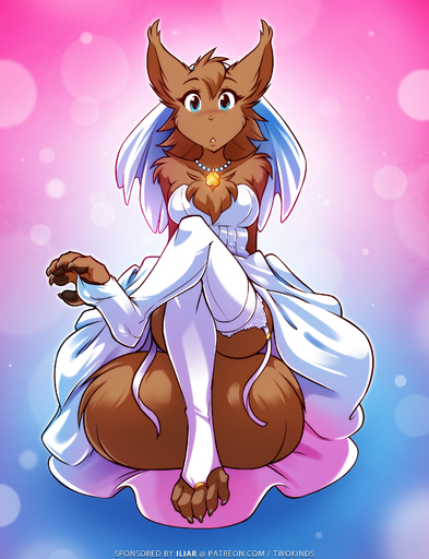 2019 absurd_res anthro anthrofied bare_shoulders biped blue_background blue_eyes blush breasts brown_body brown_fur chest_tuft claws cleavage clothed clothing collar collar_of_keidranification conditional_dnp crossed_legs digitigrade dress female fluffy fluffy_tail fur garter_straps gradient_background hi_res jewelry keidran legwear looking_at_viewer mammal medium_breasts mrs._nibbly necklace open_mouth pawpads pink_background rodent sciurid shoulder_tuft simple_background sitting solo stockings text thigh_highs toe_claws tom_fischbach tree_squirrel tuft twokinds url webcomic webcomic_character wedding_dress // 2475x3225 // 6.3MB