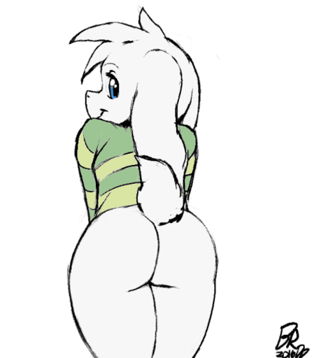 2016 2d_animation ambiguous_gender animated anthro asriel_dreemurr bent_over blue_eyes boss_monster bottomless bovid butt byondrage caprine clothed clothing colored digital_media_(artwork) edit floppy_ears frame_by_frame fur girly looking_at_viewer looking_back looking_back_at_viewer mammal portrait rear_view shaking_butt short_playtime simple_background smile solo teasing three-quarter_portrait undertale video_games young // 469x538 // 181.6KB
