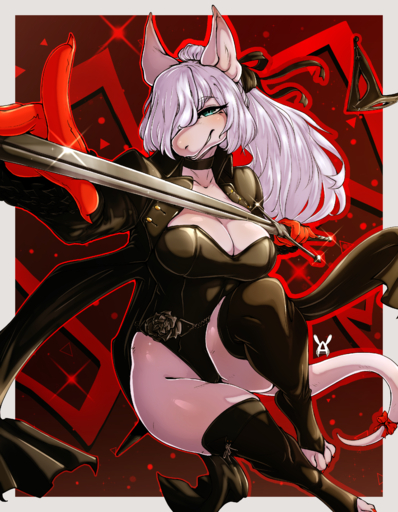 absurd_res anthro avante92 breasts burmecian clothed clothing eyebrows eyelashes female freya_crescent hair hi_res holding_object holding_sword holding_weapon kasumi_yoshizawa leotard mammal mask melee_weapon rodent solo sword toeless_legwear video_games weapon white_hair // 2625x3375 // 5.8MB