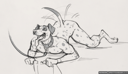 2018 anthro canid canine canis collar dalmatian domestic_dog greyscale leash male mammal monochrome open_mouth petplay roleplay sketch smile solo spottyjaguar text tongue tongue_out // 1078x624 // 693.9KB
