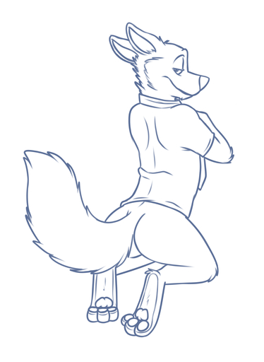 3_toes anthro arched_back arm_tuft biped blue_and_white bottomless butt canid canine cheek_tuft clothed clothing dress_shirt ears_back elbow_tufts facial_tuft featureless_crotch feet fox greyscale half-closed_eyes hi_res hindpaw knee_tuft kneeling leg_tuft line_art looking_at_viewer looking_back male mammal monochrome narrowed_eyes neck_tuft necktie nick_wilde paws pivoted_ears rotten_robbie shirt simple_background solo toes topwear tuft undressing white_background // 907x1243 // 203.8KB