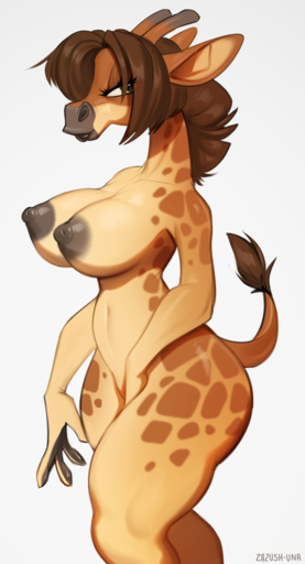 anthro breasts female fur giraffe giraffid hair horn mammal nipples nude solo zazush-una // 600x1110 // 405.4KB