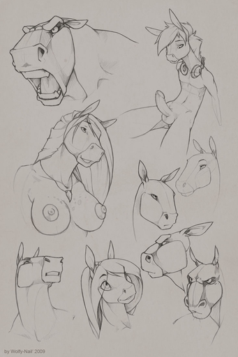 2009 anthro breasts equid equine erection eye_through_hair female genitals graphite_(artwork) greyscale hair hair_over_eye horse humanoid_genitalia humanoid_penis male mammal monochrome multiple_images nipples nude one_eye_obstructed pencil_(artwork) penis sketch_page solo traditional_media_(artwork) translucent translucent_hair wolfy-nail // 733x1100 // 111.5KB