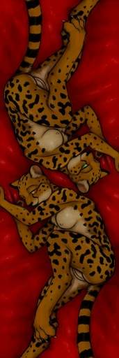 1:3 anthro bed breasts cheetah duo felid feline female femalefemale furniture genitals hi_res ipoke lying mammal nude on_side pussy sibling symmetry twins // 400x1200 // 66.4KB