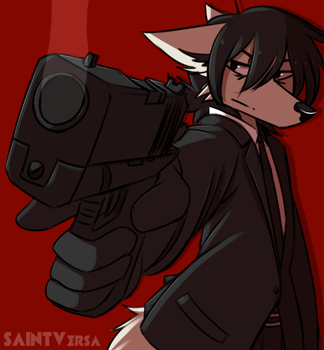 absurd_res anthro canid canine clothed clothing gun hi_res mafia male mammal ranged_weapon saintversa solo suit trigger_discipline weapon // 2893x3122 // 2.0MB