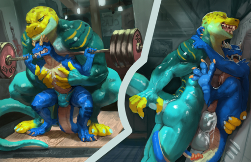 against_surface against_wall anal anal_penetration anthro arms_around_neck balls balls_outline barbell biceps big_balls big_dom_small_sub big_penis blue_body blue_scales bodily_fluids bulge clothing collared_lizard crouching cum cum_in_ass cum_inside cum_on_balls cum_on_chest cum_on_penis deltoids dominant duo ejaculation exercise eyes_closed genital_fluids genital_outline genitals green_eyes grin gym hamstrings hand_on_chest hands-free huge_penis hybrid imminent_sex killioma larger_anthro larger_male larger_on_top lizard locker locker_room male malemale male_penetrated male_penetrating male_penetrating_male monroe_lehner muscular muscular_male one_eye_closed open_mouth paws penetration penis penis_outline pit_viper rattle_(anatomy) rattlesnake reptile scales scalie sharp_teeth size_difference smaller_male smile snake spotting squats striker striker_(rm98) sweat teeth thick_penis triceps two_panel_image underwear vein veiny_muscles veiny_penis viper weightlifting weights wink workout yellow_body yellow_scales // 1280x830 // 1.6MB