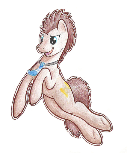 2012 blue_eyes braeburned brown_hair colored_pencil_(artwork) cutie_mark doctor_whooves_(mlp) earth_pony equid equine feral full-length_portrait hair horse male mammal mane necktie pony portrait simple_background solo tardis traditional_media_(artwork) white_background // 982x1185 // 962.4KB