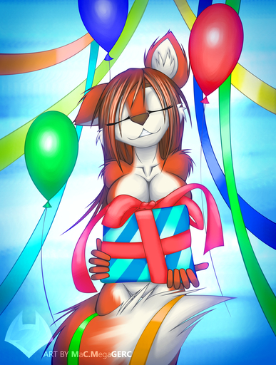 abstract_background anthro balloon birthday canid canine eyes_closed female fox gift macmegagerc mammal nude simple_background slim solo thigh_gap // 850x1125 // 969.7KB