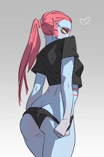 <3 anthro blue_body blue_skin butt clothed clothing ear_fins female fin fish hair johnfoxart looking_at_viewer looking_back marine meetworp ponytail red_hair seductive shirt simple_background sketch topwear underwear undyne video_games // 739x1120 // 63.8KB
