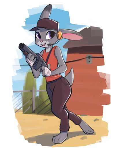 2019 anthro barefoot biped bottomwear buckteeth clothed clothing crossover dipstick_ears disney enginetrap feet female fence gun hand_wraps hat headgear headphones headset headwear hi_res holding_gun holding_object holding_shotgun holding_weapon judy_hopps lagomorph leporid looking_at_viewer mammal multicolored_ears open_mouth open_smile outside pants plant purple_eyes rabbit ranged_weapon scout_(team_fortress_2) shirt shotgun smile solo tank_top team_fortress_2 teeth topwear tree valve video_games walking weapon wraps zootopia // 1400x1800 // 829.7KB